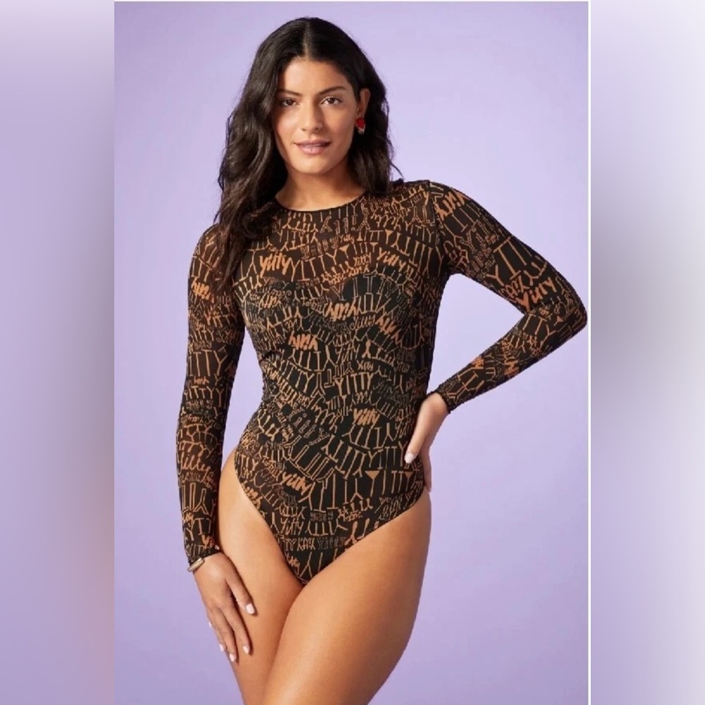 Yitty‎ Fabletics Women’s Mesh Me Smoothing Sleeved Thong Bodysuit Black 1X~NWOT